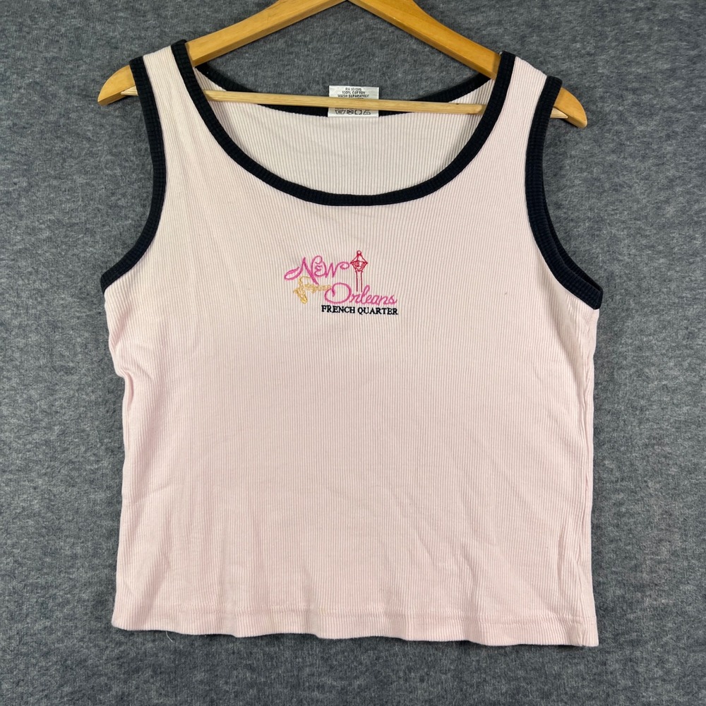 Ribbed Ringer Tank Top Pink Black XL Web Textile French Quarter New Orleans USA